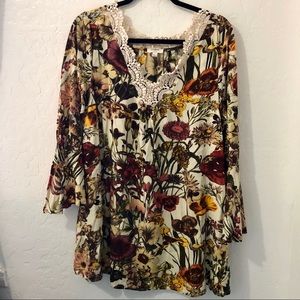 Umgee Bell Sleeve Crochet Floral Dress